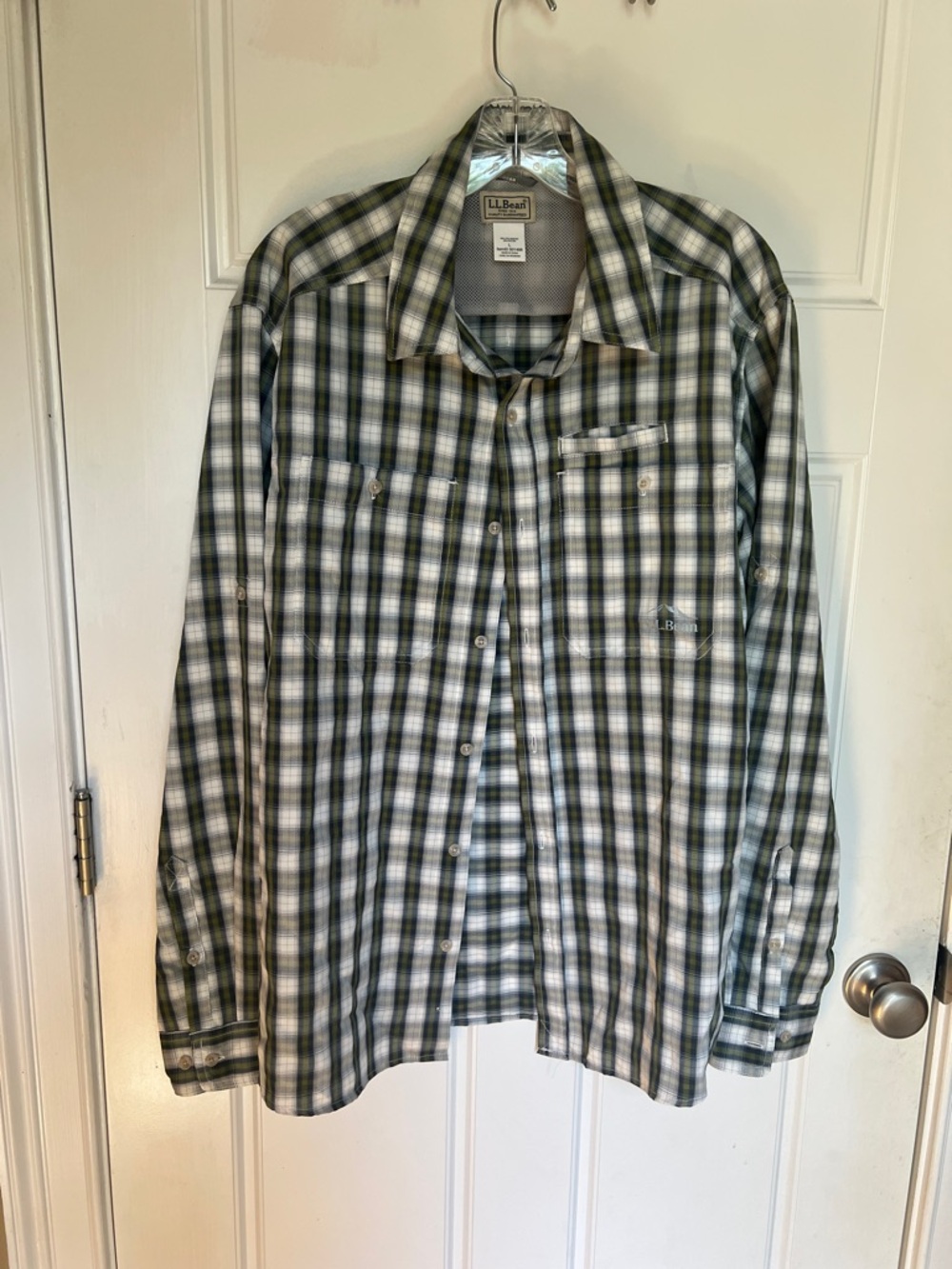L.L. Bean Kelp Green Mesh-Lined Plaid Jacket